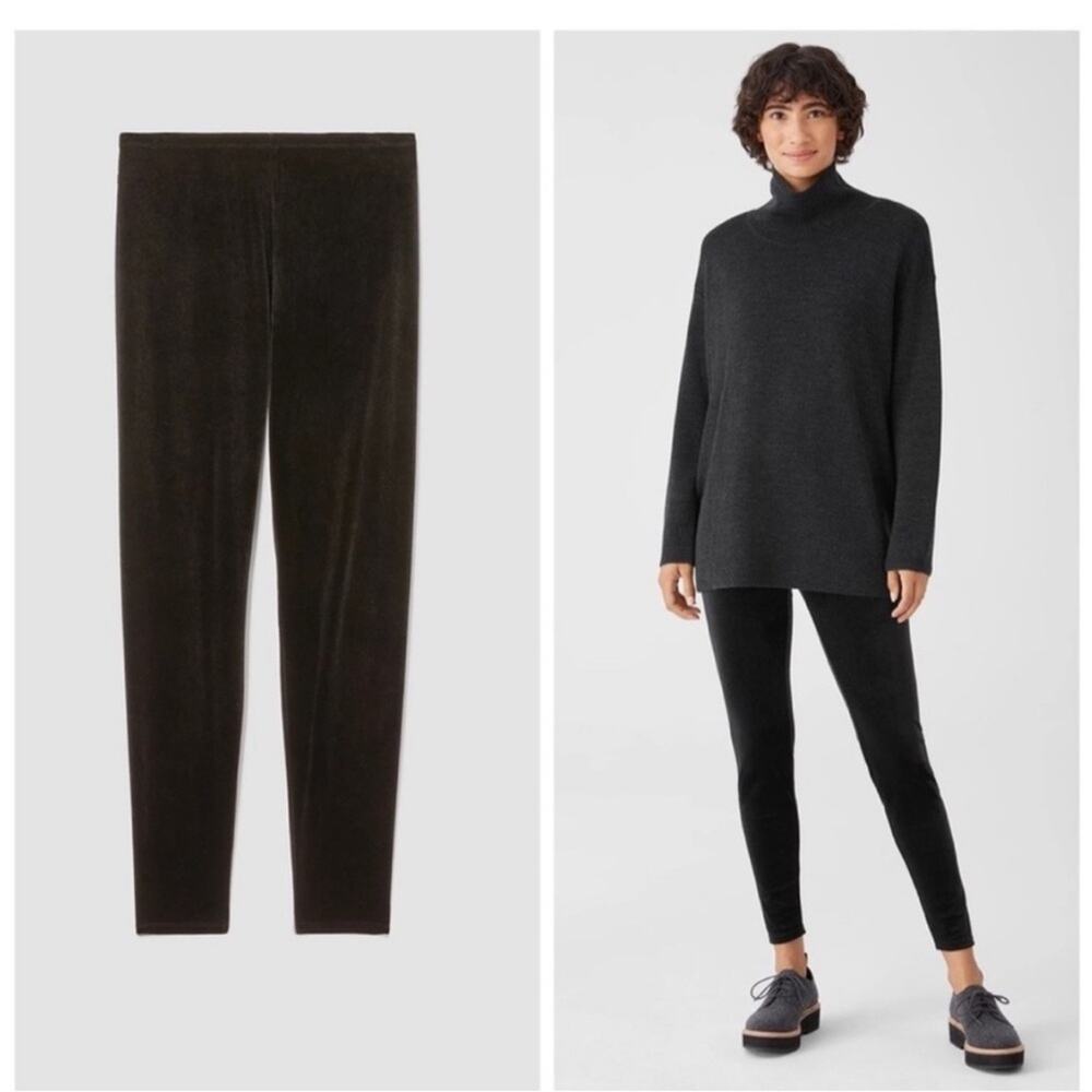 Eileen Fisher Black Velvet Ankle Leggings XXS Casual Pants Classic Stretch